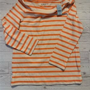 LOFT XXS Petite Peach and Cream Striped Long Sleeve Tee